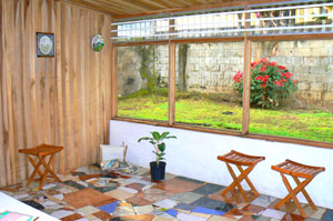 The terrace and neighboring small garden are pleasant attributes.